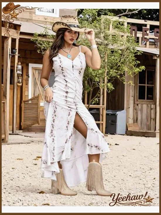 Suede Western Boots with Rhinestones and Fringe, Chunky Heel - Picture 2 of 7